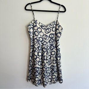 Juicy Couture White Silk Dress w/‎ Blue Circles Sz 12A Line Midi Retro summer